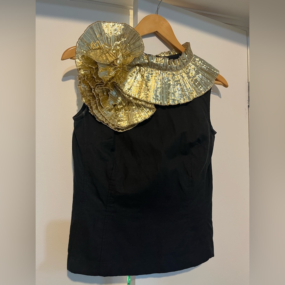 Dries van Noten Gold foil Ruffle Swirl top